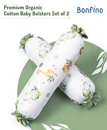 Bonfino Premium Organic Cotton Bolsters Set of 2 African Safari Print - Green