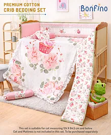 Bonfino Premium 100% Organic Cotton Crib Bedding Set Cupcake Print - Pink & White