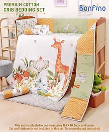 Bonfino Premium 100% Organic Cotton Crib Bedding Set African Jungle Safari Print - Multicolor