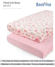 Bonfino Premium Organic Cotton Fitted Crib Sheet Set of 2 Cupcake Print - Pink