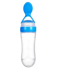 DOMENICO Silicone Squeezy Food Feeder Bottle With Spoon Blue - 90 ml