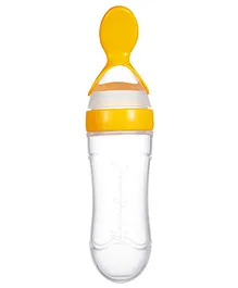 DOMENICO Silicone Squeezy Food Feeder Bottle With Spoon Yellow - 90 ml