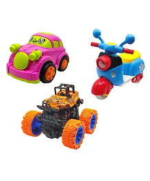 SVE Unbreakable Friction Powered Toy Set of Car, Scooter & Monster Car For Kids Pack of 3  Multicolor