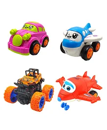 SVE Unbreakable Friction Powered Toy Set of Car Plane Robot Plane & Monster Car Pack of 4  Multicolor