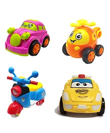 SVE Unbreakable Friction Powered Toy Set of Car Helicopter Scooter & Robot Car Pack of 4  Multicolor