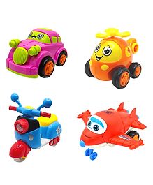 SVE Unbreakable Friction Powered Toy Set of Car Helicopter Scooter & Robot Plane Pack of 4  Multicolor