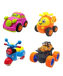 SVE Unbreakable Friction Powered Toy Set of Car Helicopter Scooter & Monster Car Pack of 4  Multicolor