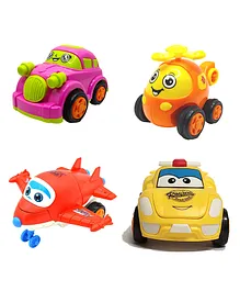 SVE Unbreakable Friction Powered Toy Set of Car Helicopter Robot Car & Robot Plane Pack of 4  Multicolor