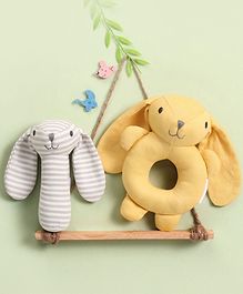 Bonfino Bear & Dog Rattles Pack Of 2 - Yellow Grey
