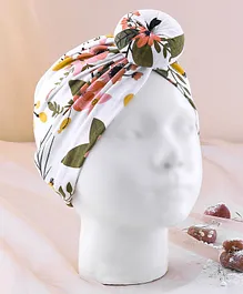 KIDLINGSS Seamless Flower & Leaf Printed Turban Style Cap - White