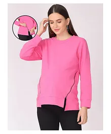 The Mom Store Full Sleeves Zip Detailed Maternity & Nursing Sweatshirt - Pink