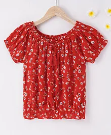 Ed-a-Mamma Sustainable Off Shoulder Top With Elasticated Hem Floral Print - Red