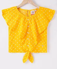 Ed-a-Mamma Sustainable Rayon Sleeveless Top Polka Dots Print With Front Opening Tie-Up - Mustard