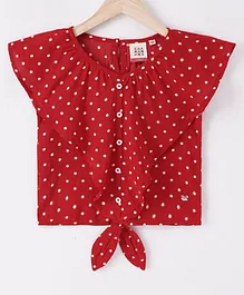 Ed-a-Mamma Sustainable Rayon Sleeveless Top Polka Dots Print With Front Opening Tie-Up - Red