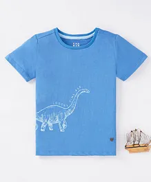 Ed-a-Mamma Half Sleeves Cotton Woven T Shirt Dino Printed - Blue