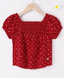 Ed-a-Mamma Puffed Sleeves Sustainable Rayon Top Polka Print - Red