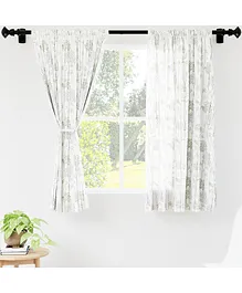 Encasa Homes Floral Print Curtain - Green White