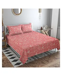 BSB Home Valencia Collection Cotton Double Bedsheet With Pillow Covers - Red Peach