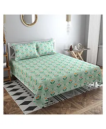 BSB Home Valencia Collection Cotton Double Bedsheet With Pillow Covers - Green