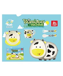 Sanjary Bamboo Tableware Cow Shape Pack Of 5 - Yellow White