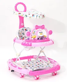 Fully Loaded Walker With Parental Push Handle And Canopy - Pink