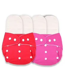 Deedry Reusable Cloth Diapers With 4 Insert Pack of 2 - Red Pink