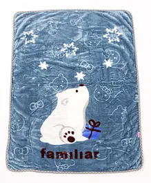 Babyhug Premium Embossed Mink Blanket Polar bear Print - Teal Blue
