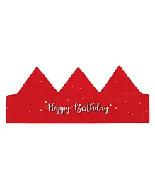 Right Gifting Happy Birthday Satin Fabric Crown With Adjustable Velcro Closure - Red