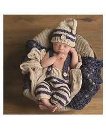 MOMISY Baby Photography Props Includes Striped Trouser with Attached Suspender & Cap -Navy & Beige