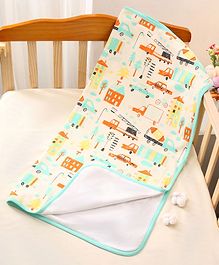 Bonfino Premium 100% Organic Cotton Diaper Changing Mat City Print - Blue