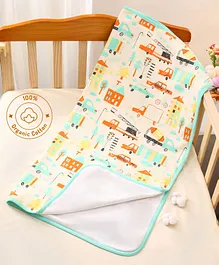 Bonfino Premium 100% Organic Cotton Diaper Changing Mat City Print - Blue