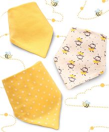 Bonfino Premium 100% Organic Cotton Bandana Bibs Honey Bee Print Set Of 3 - Yellow