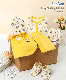 Bonfino Premium Cotton Gift Set Honey Bee Print Pack Of 6 - Yellow