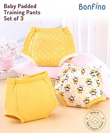Bonfino Premium 100% Organic Cotton Padded Training Pants Honey Bee Print Set Of 3 Size 1- Yellow