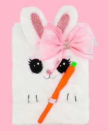 Smily Kiddos Bunny Theme Fluffy Single Ruled Notebook with Carrot Pen - 80 Pages