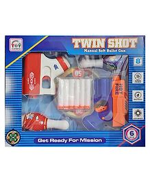 New Pinch Twin Shot Manual Soft Bullet Gun with 6 Foam Bullets Set of Two Compact & Light Toy - Multicolor