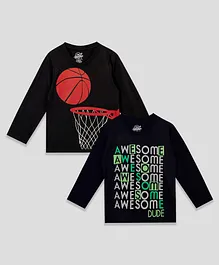 The Sandbox Clothing Co Pack Of 2 Full Sleeves Basketball & Awesome Printed Tees - Black