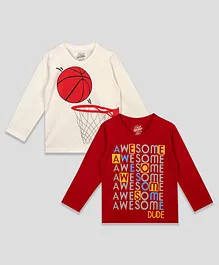 The Sandbox Clothing Co Pack Of 2 Full Sleeves Basketball & Awesome Printed Tees - Red & White