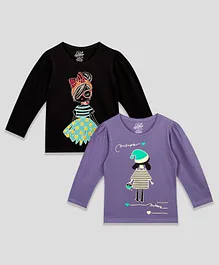 The Sandbox Clothing Co Pack Of 2 Full Sleeves Doll & Queen Printed Tees - Purple & Black