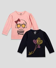 The Sandbox Clothing Co Pack Of 2 Full Sleeves Doll Love & Hearts Printed Tees - Black & Pink