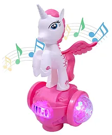 Yamama Unicorn Stunt Tricyle Toy Lights and Sound Toy for Toddlers Baby Kids Children Birthday Cute Musical Dancing Toy with Flashing Lights - Pink