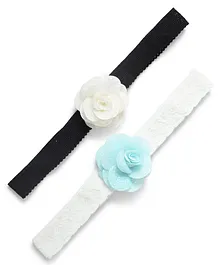 Funkrafts Set Of 2 Rose Applique Headbands - White & Blue