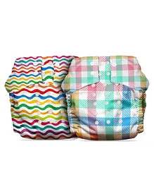 Mother Sparsh Free Size Cloth Diaper With Dry Feel Absorbent Soaker Pad Pack of 2 Cheeky Checkers & Rainbow Rides - Multicolor