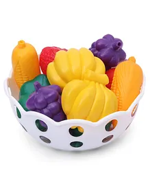 Speedage Toy Fruits Multocolor with white Basket 12 Pieces - Multicolour