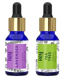 Rey Naturals 100% Pure Tea Tree & Lavender Essential Oils Pack of 2 - 15 ml Each