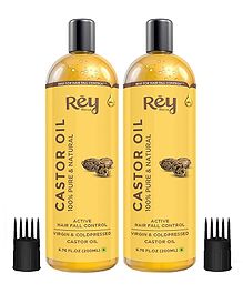 Rey Naturals 100% Pure Cold-Pressed Castor Oil Pack of 2 - 200 ml Each