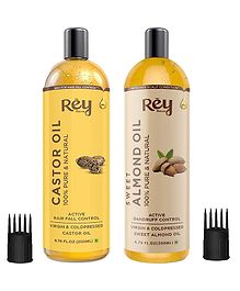 Rey Naturals 100% Pure Cold-Pressed Castor Oil & Almond Hair Oil Combo - 200 ml Each