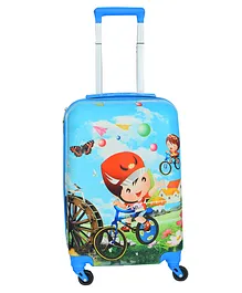D PARADISE Polycarbonate Hard Case Trolley Bag With Wheels Cycle Boy Print - Blue