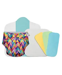 SuperBottoms  Starter Cloth Diaper Pack with 1 Freesize  with 3 reusable diaper liners 1 insert and 1 booster pad - Multicolour