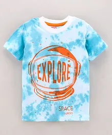 Under Fourteen Only Half Sleeves Explore Print Tie And Dye T Shirt - Blue